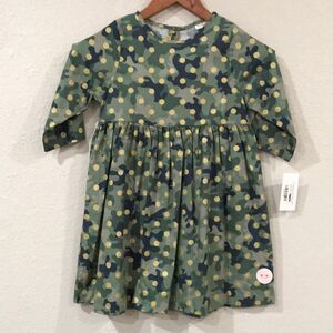 NEW Smiling Button Girls Sz 10 Camo Polka Dot 3/4‎ Dress 100% Cotton Made in USA